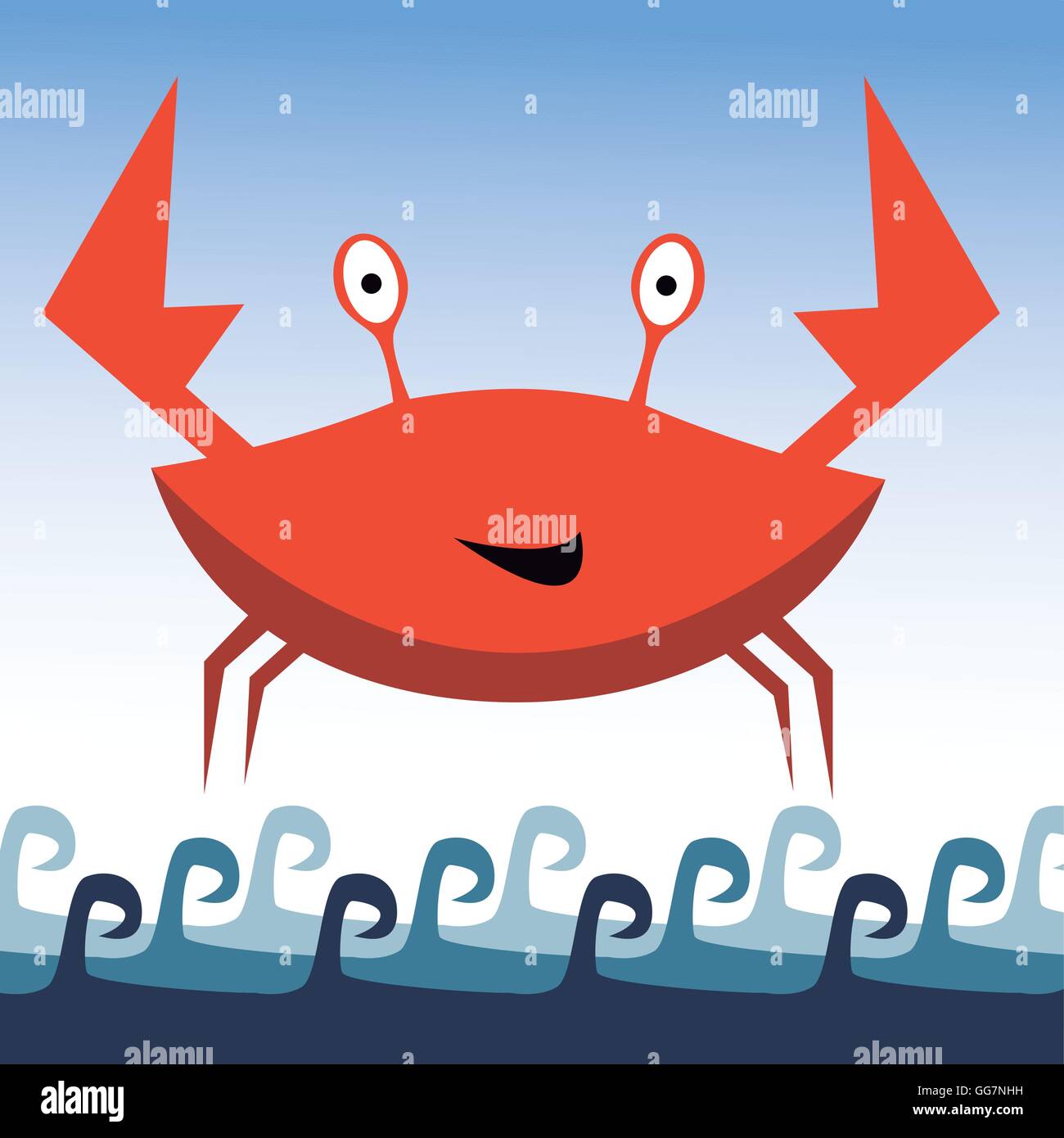 Un heureux crabe orange sur fond bleu Illustration de Vecteur