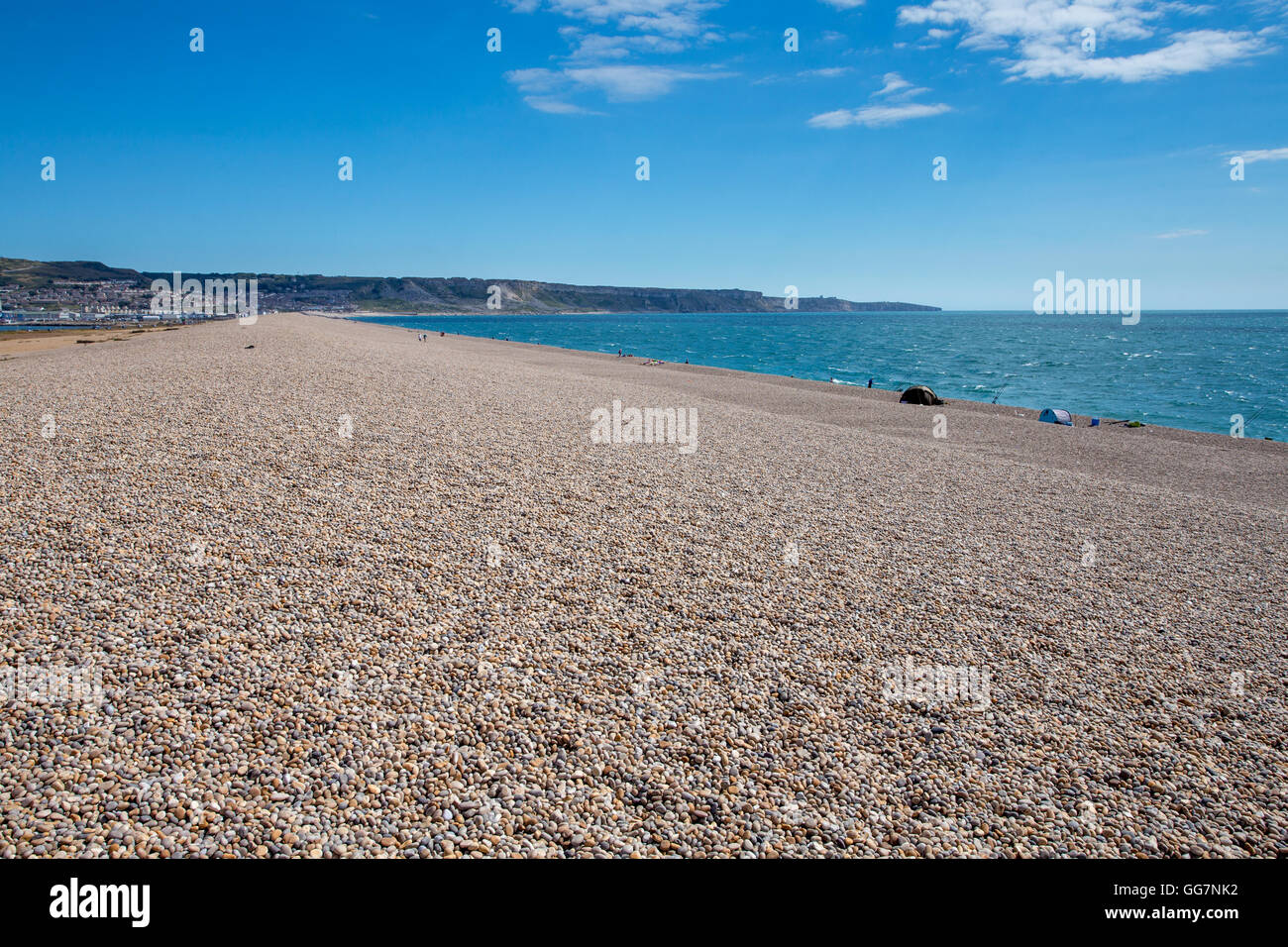 Chesil Beach à l'égard de l'Île de Portland, Dorset, Angleterre Banque D'Images