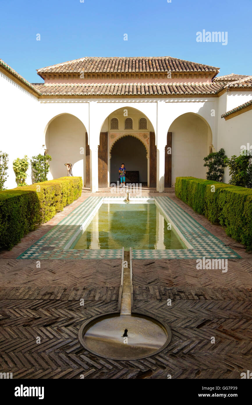 Jardin de la Cour des Cuartos de Granada, Alcazaba fortification, Malaga, Andalousie, Espagne Banque D'Images