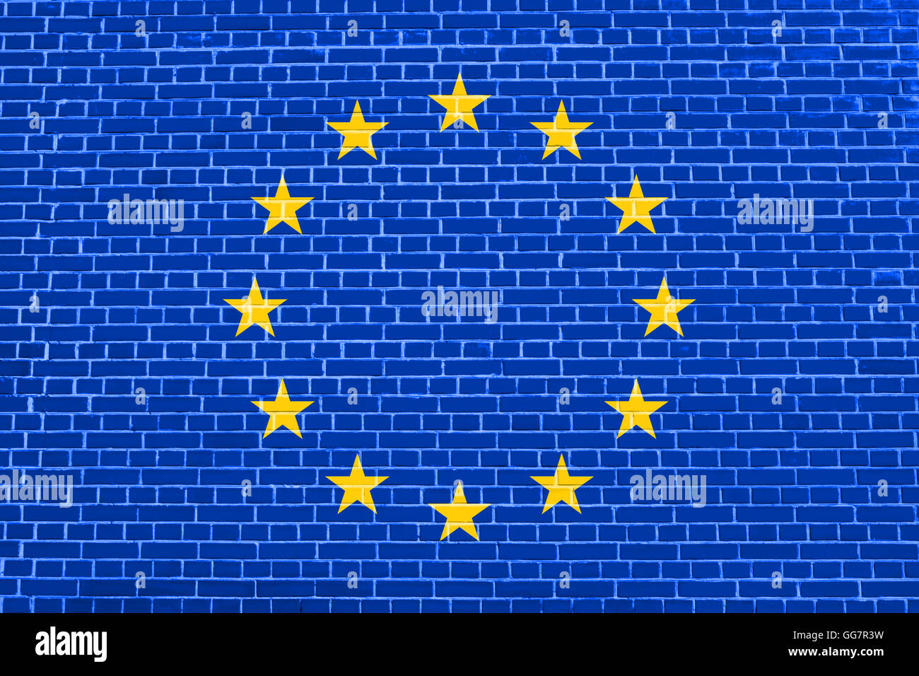 Pavillon de l'Europe sur mur de brique texture background. Pavillon de l'Union européenne. Banque D'Images
