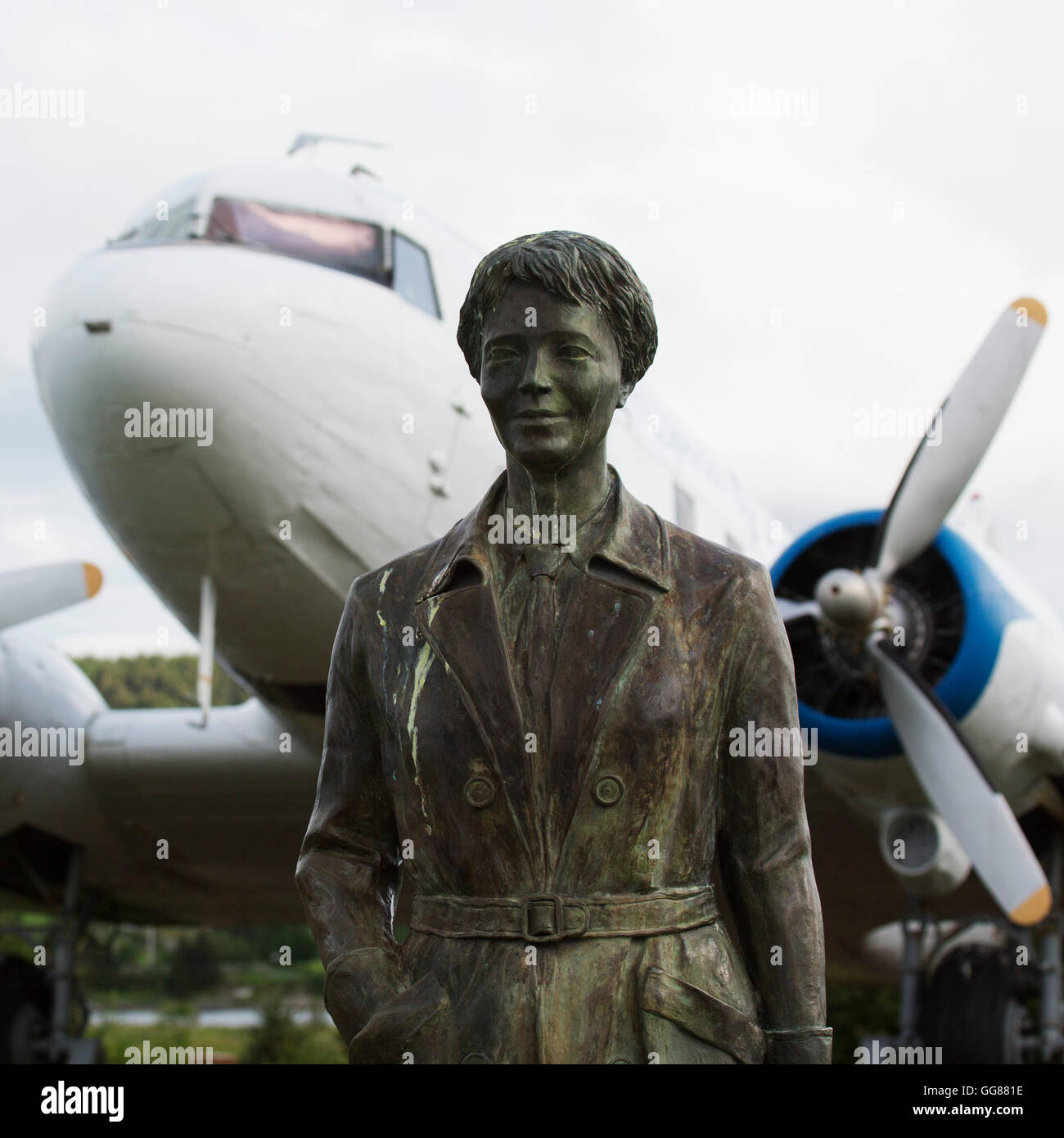 Le mémorial à Amelia Earhart Putnam à Harbour Grace, à Terre-Neuve, Canada. Banque D'Images