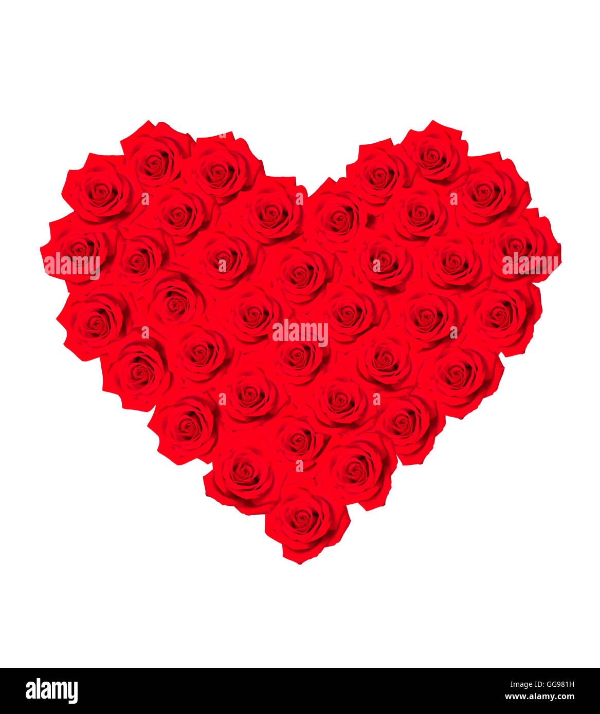 Collage de roses rouges en forme de cœur, isolé sur blanc. Banque D'Images