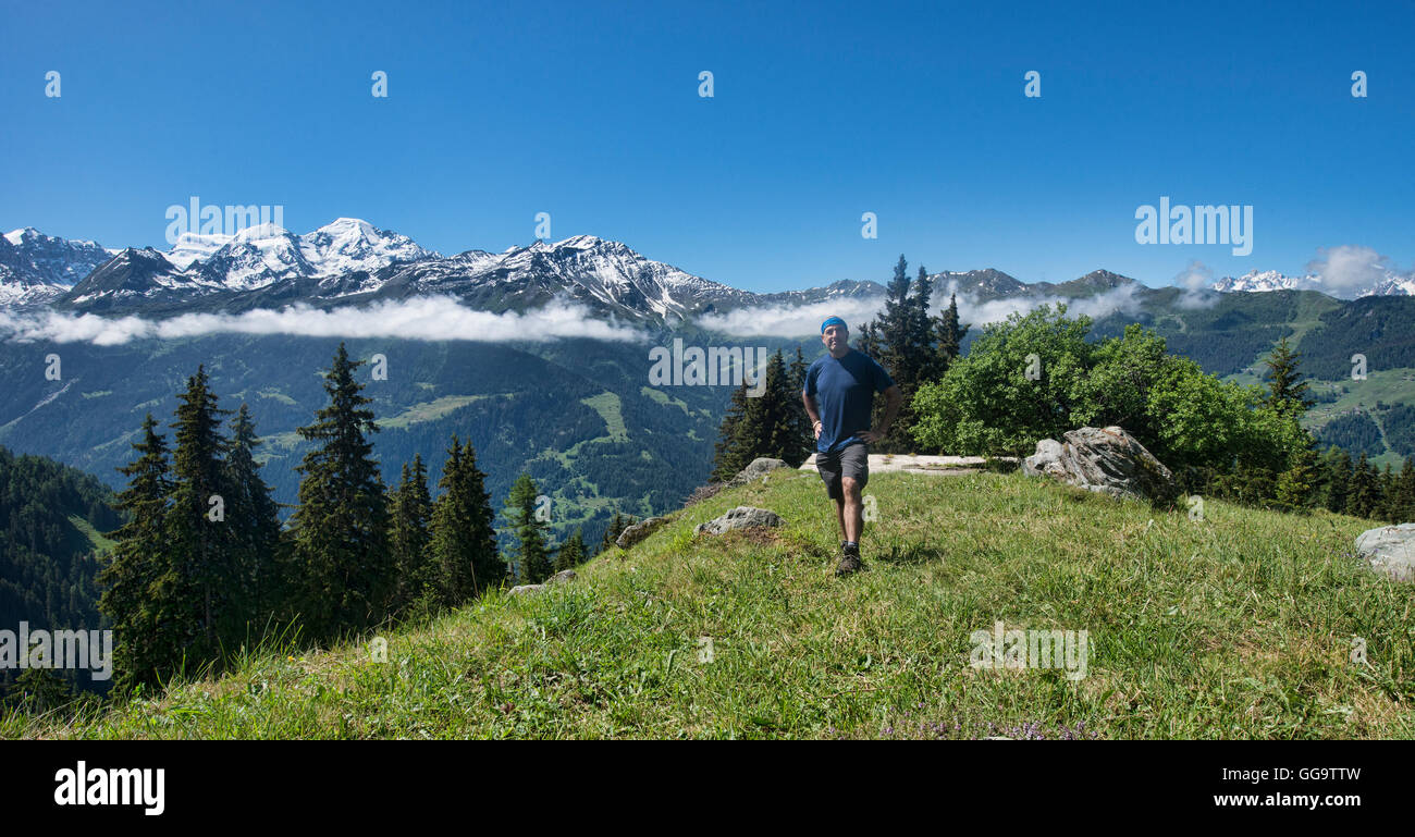 Vue sur le massif du Grand Combin à partir de la Haute Route, Val de Bagnes, Suisse Banque D'Images