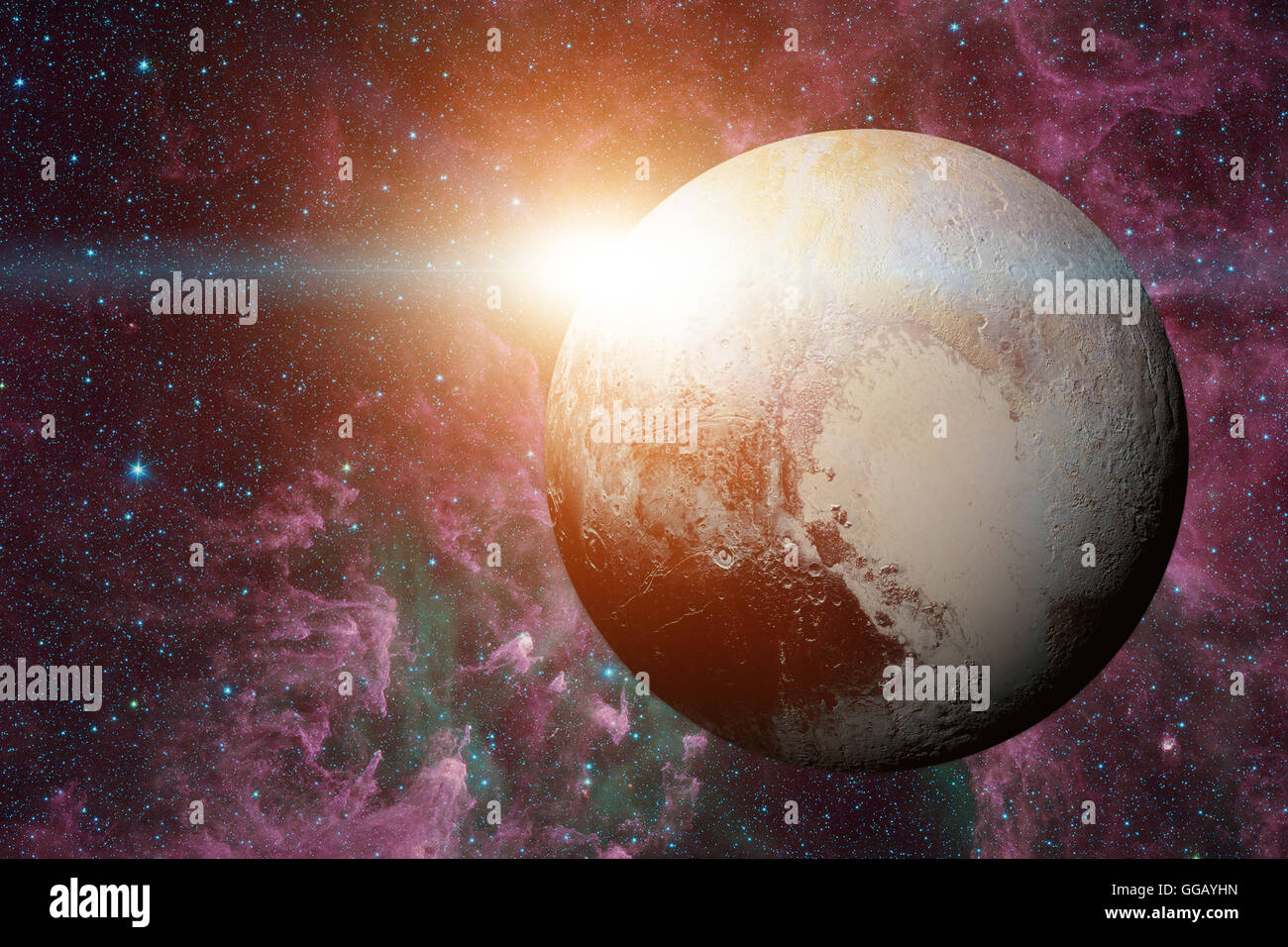 Système solaire - Pluton. C'est une planète naine de la ceinture de Kuiper, un anneau d'organes au-delà de Neptune. C'est le plus grand connu dwarf pl Banque D'Images
