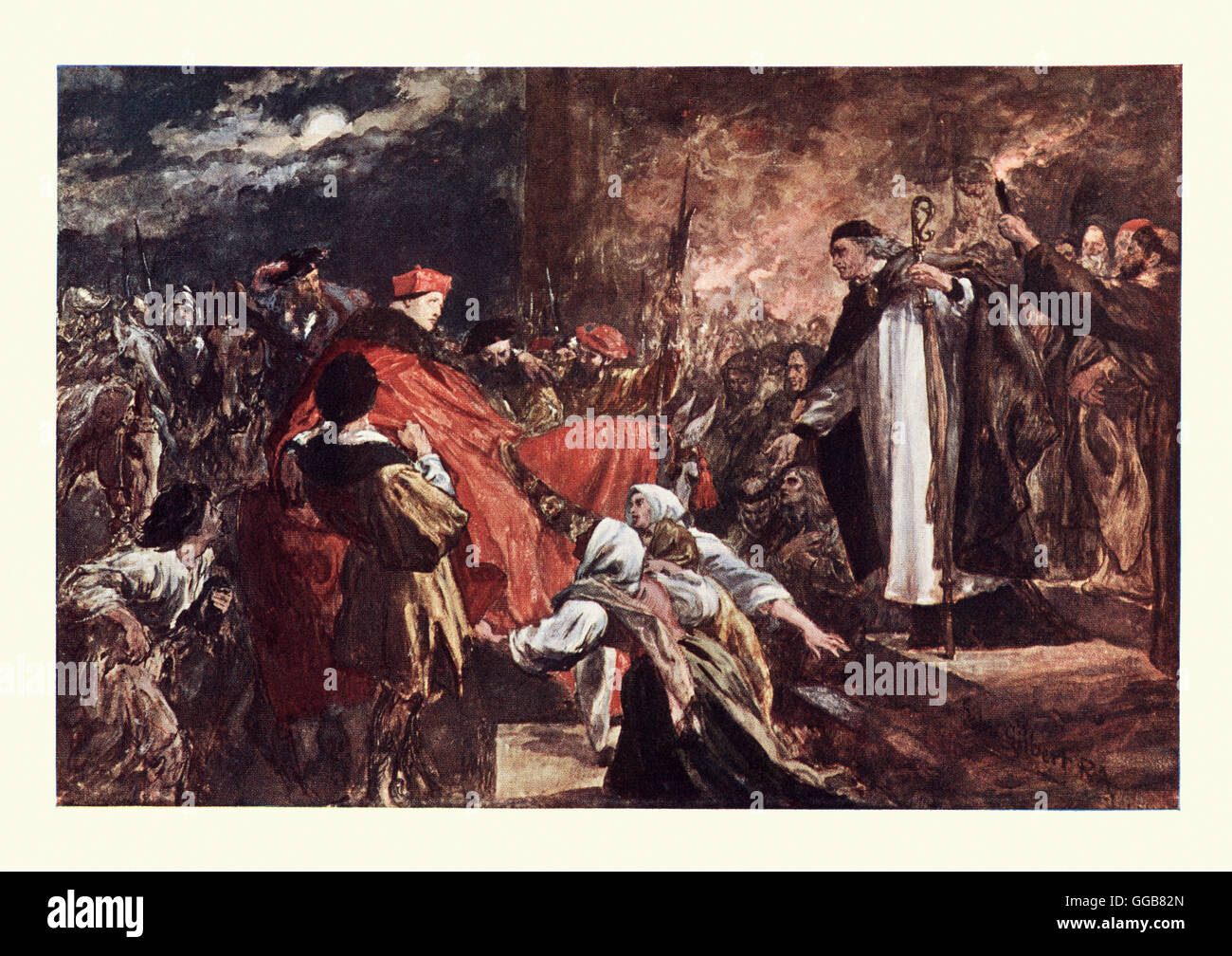 Arrivée du cadinal Wolsey à Leicester Abbey, après l'aquarelle de Sir John Gilbert Banque D'Images