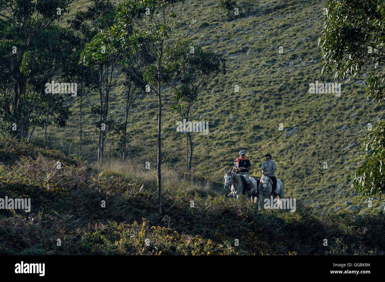 Vue panoramique de la plage de San Julian, Liendo, Cantabria, Spain, Europe Banque D'Images