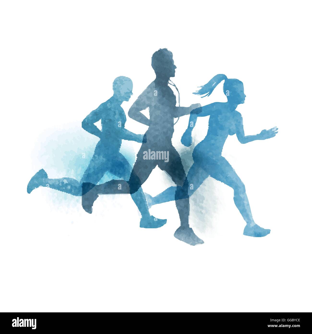 Une équipe de coureurs actifs. Vector illustration à l'aquarelle. Illustration de Vecteur