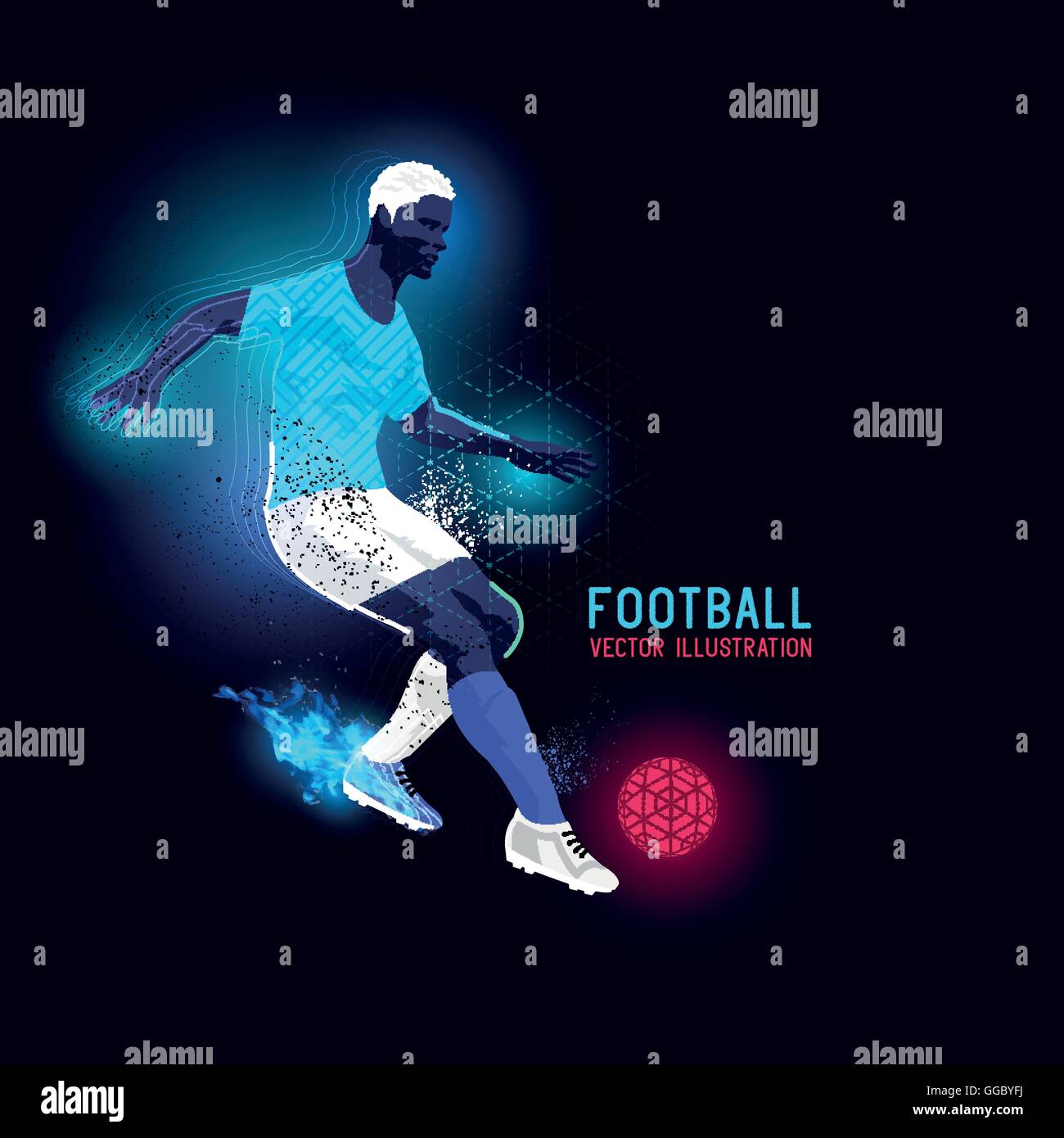Rétro-éclairé au néon brillant silhouette d'un joueur de football - vector illustration Illustration de Vecteur