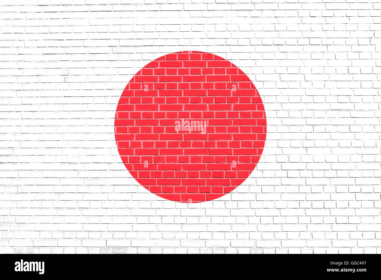 Pavillon du Japon sur mur de brique texture background. Drapeau national japonais. Banque D'Images