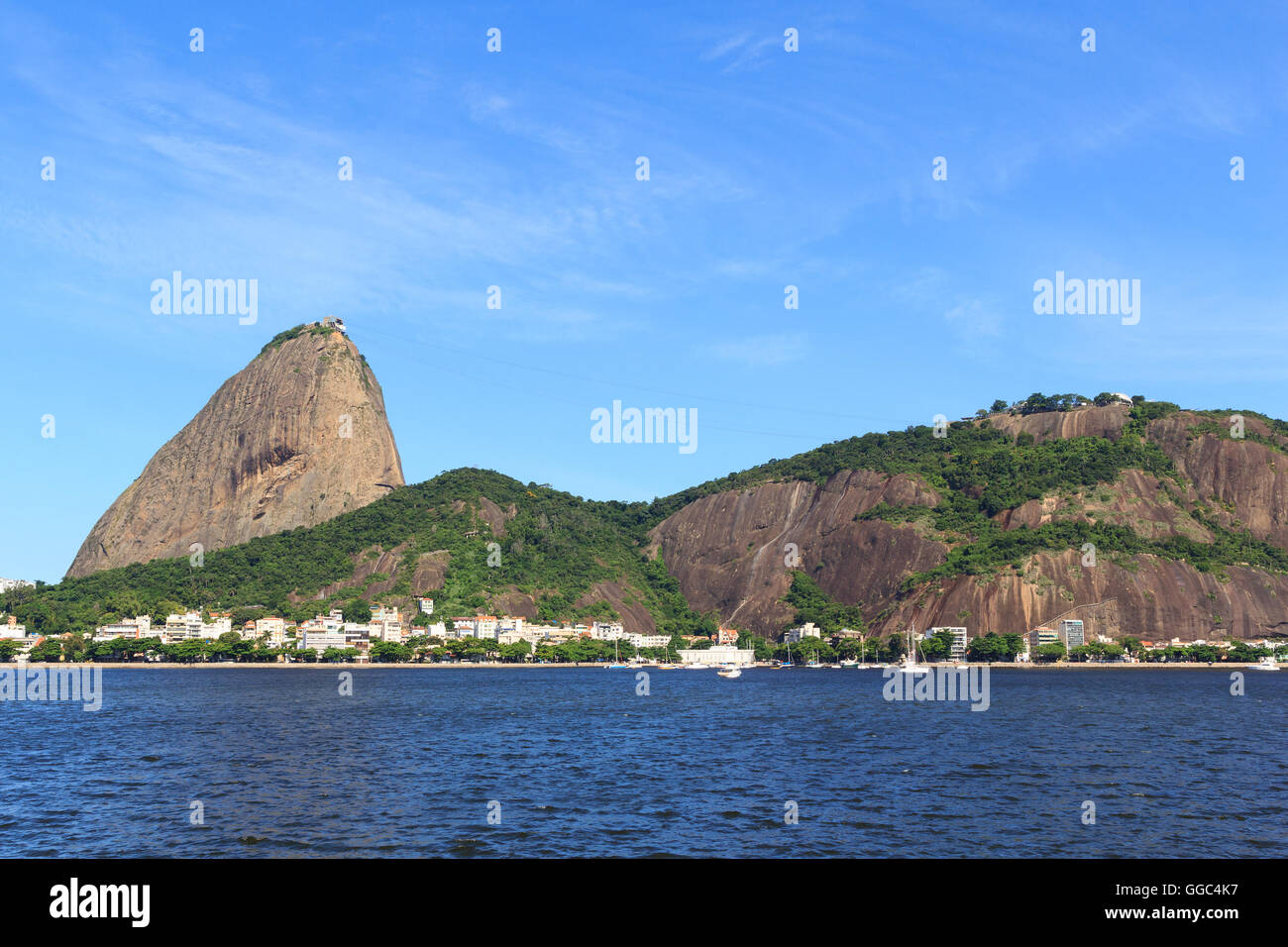 Sugarloaf Mountain de Botafogo, vide dans la mer jour ensoleillé, Rio de Janeiro, Brésil Banque D'Images