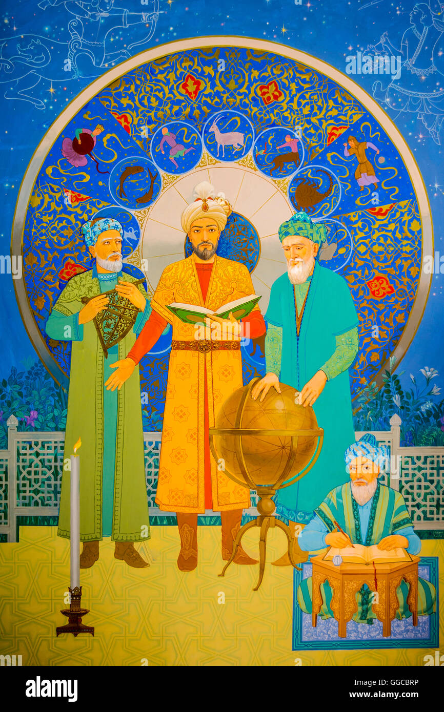 Géographie / billet, l'Ouzbékistan, Samarkand, Ulugh Beg, observatoire construit 1424, 1428, représentation moderne de l'Additional-Rights Clearance-Info-astronomes,-Not-Available Banque D'Images