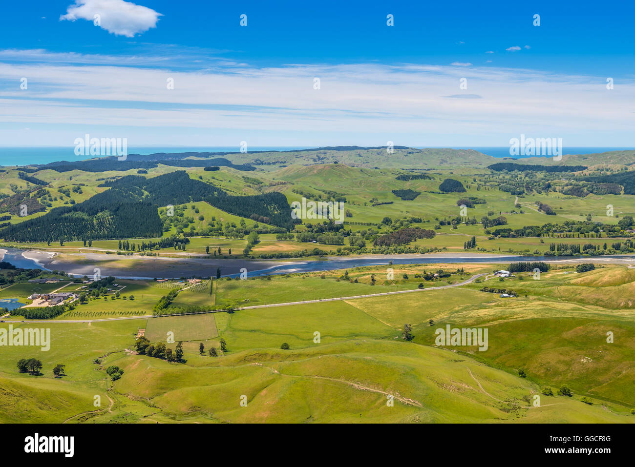 Vue depuis le pic de Te Mata la rivière Tukituki - Hawkes Bay, île du Nord Nouvelle-zélande Banque D'Images