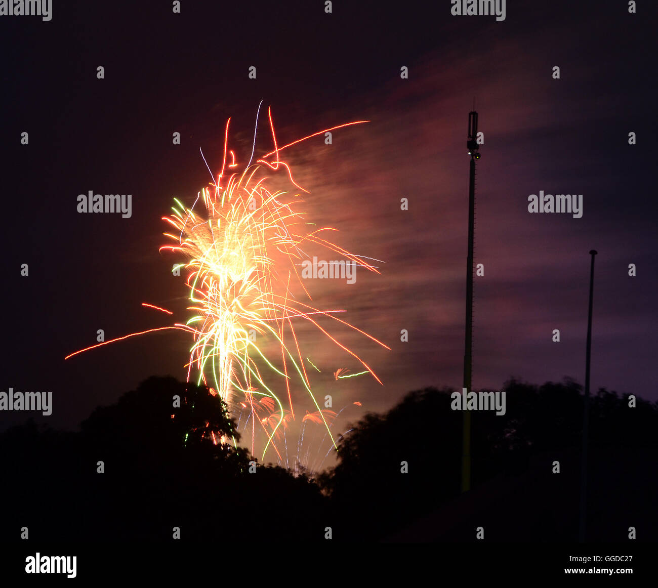 Un grand spectacle d'artifice dans un ciel sombre. Banque D'Images