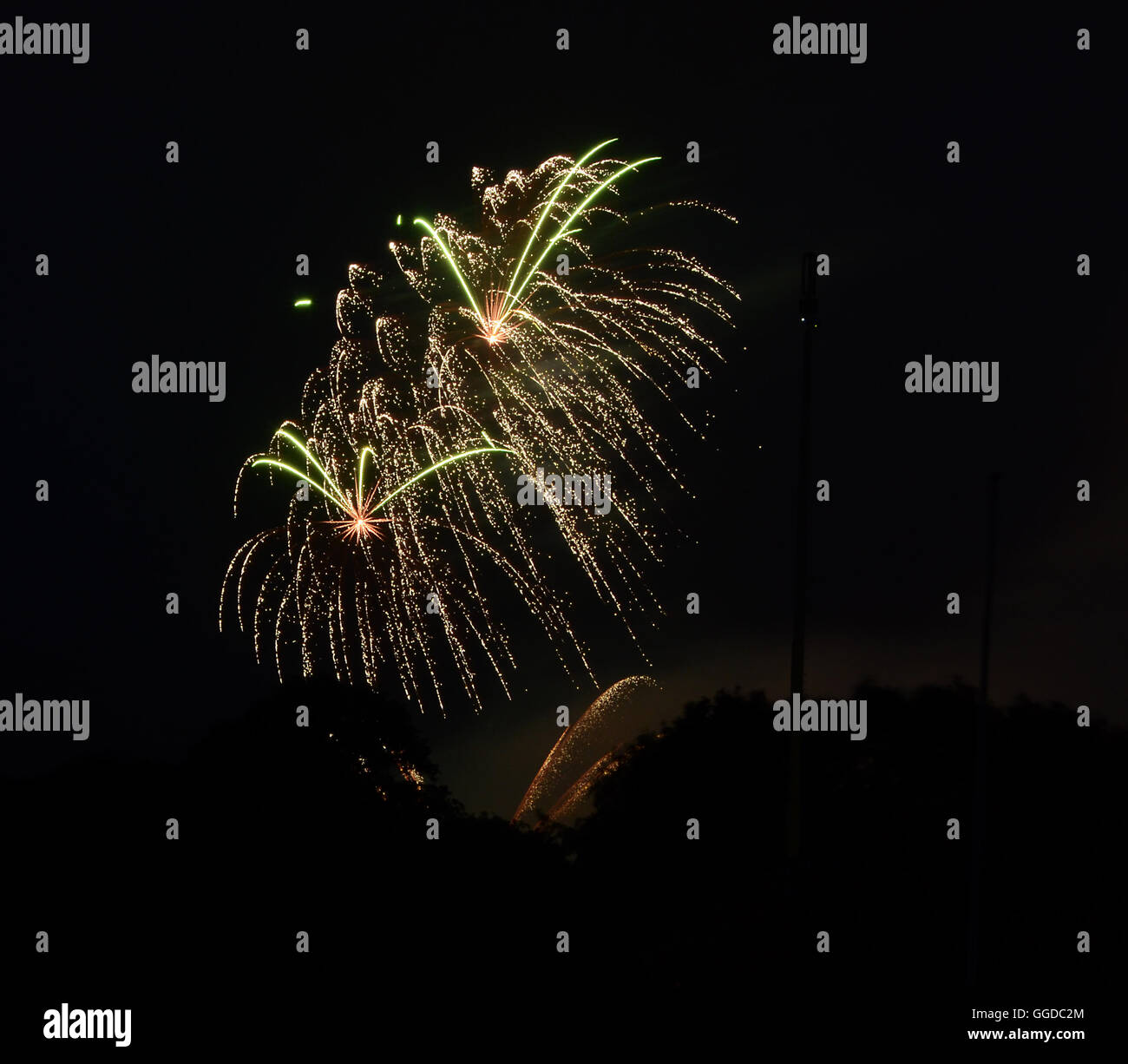 Un grand spectacle d'artifice dans un ciel sombre. Banque D'Images