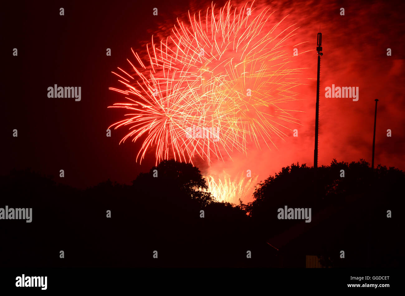 Un grand spectacle d'artifice dans un ciel sombre. Banque D'Images