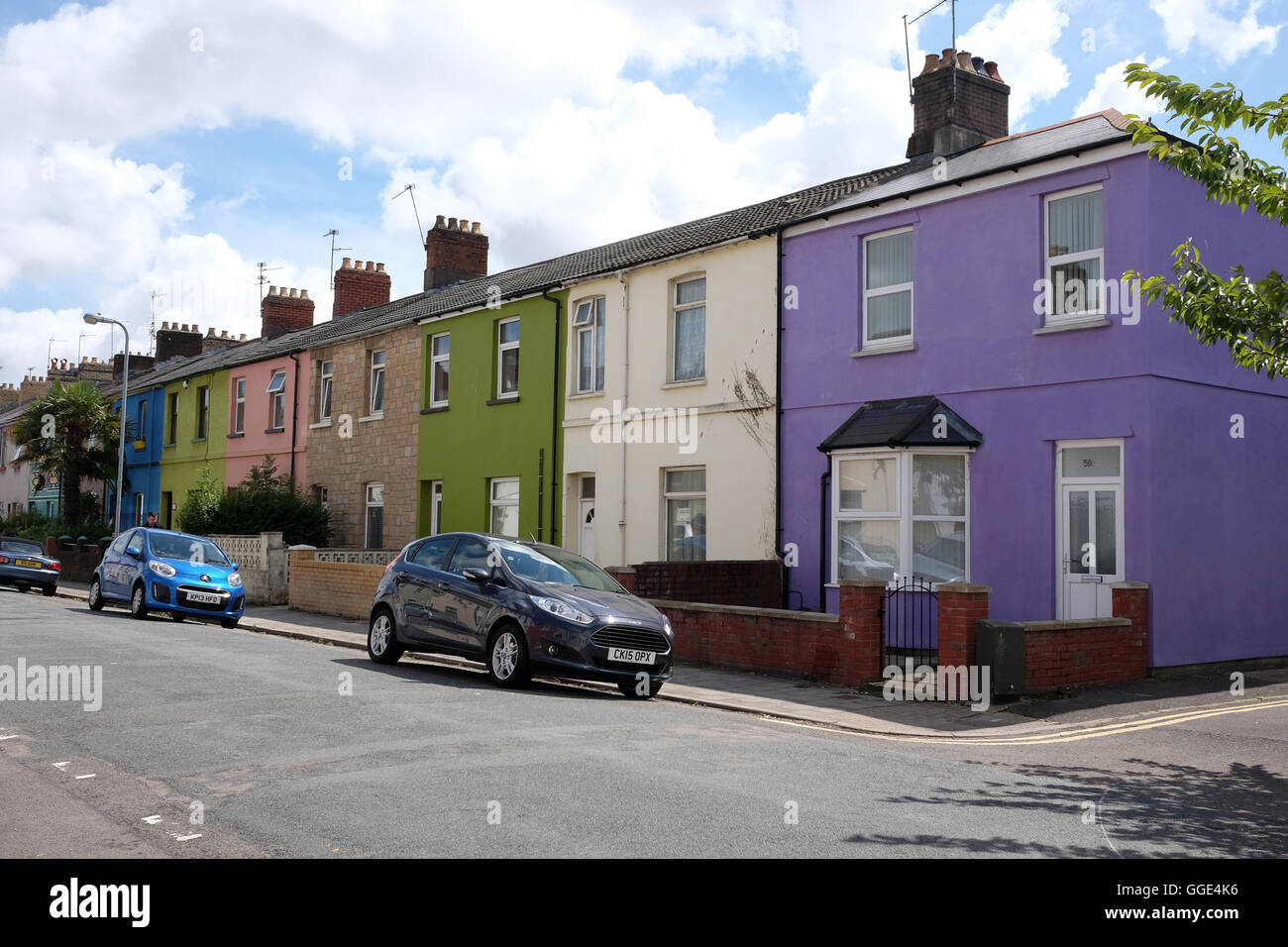 Terrasse maisons dans le centre de Cardiff, Août 2016 Banque D'Images