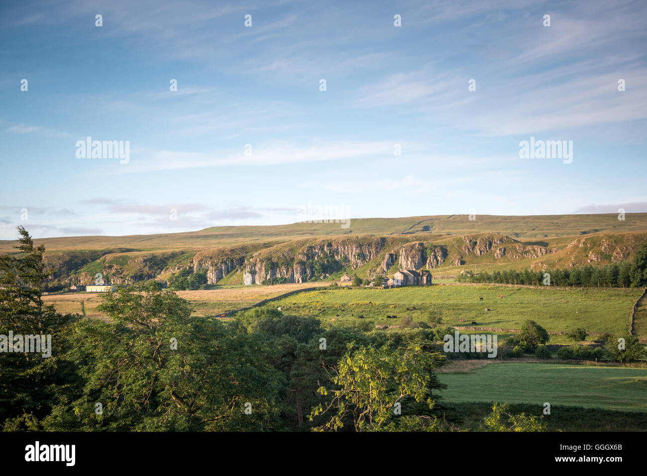 Whin Sill, rochers, Northumberland, Angleterre Teesdale Banque D'Images