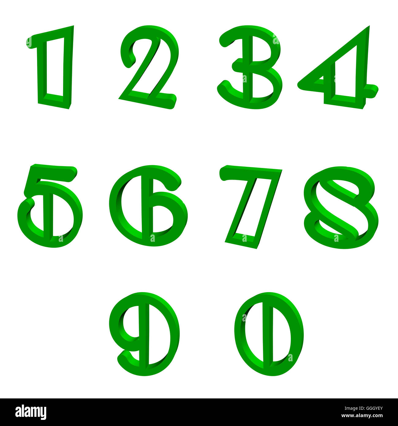 Les numéros verts 3D illustration sur fond blanc Banque D'Images