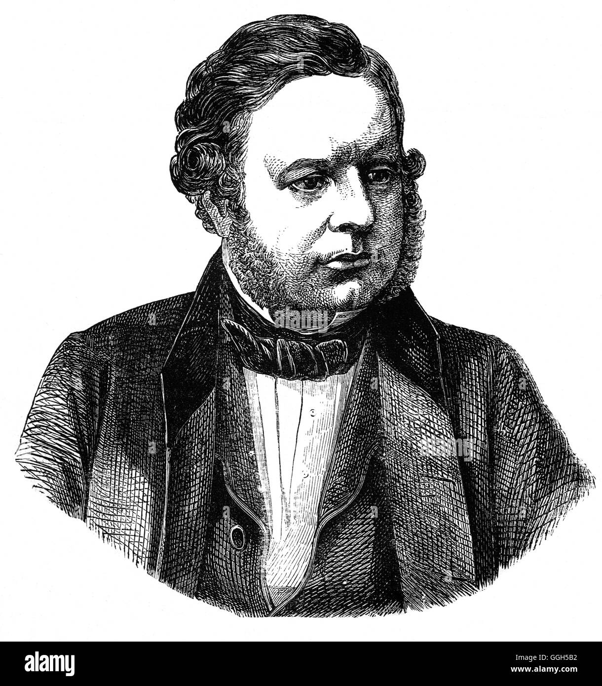 John Bright (1811 - 1889), Quaker, était un homme d'État libéral et radical, l'un des plus grands orateurs de sa génération et un promoteur de politiques de libre-échange. Il est surtout connu pour combattre les lois et en partenariat avec Richard Cobden, il a fondé l'Anti-Corn Law League, visant à éliminer les lois sur les céréales, abrogée en 1846. Bright a également travaillé avec Cobden dans une autre initiative de libre-échange, le Traité Cobden-Chevalier de 1860, la promotion d'une interdépendance entre la Grande-Bretagne et la France. Banque D'Images