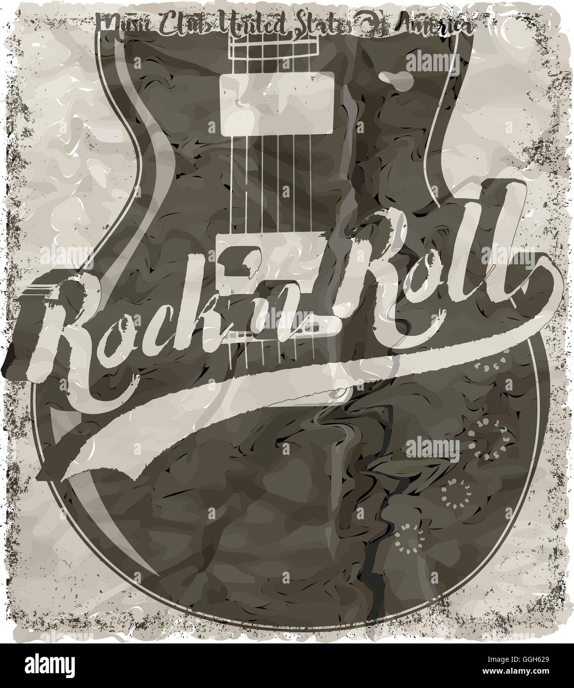 Rock'n Roll guitare affiche graphisme vectoriel en t Illustration de Vecteur