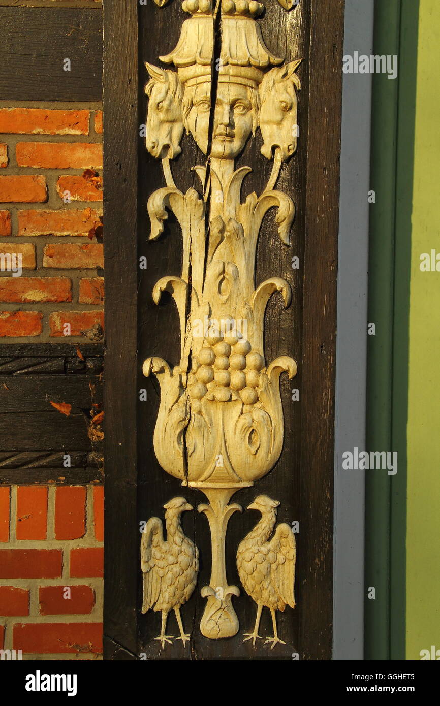 Carvet vieux ornements sur une porte d'une vieille ferme allemande Banque D'Images