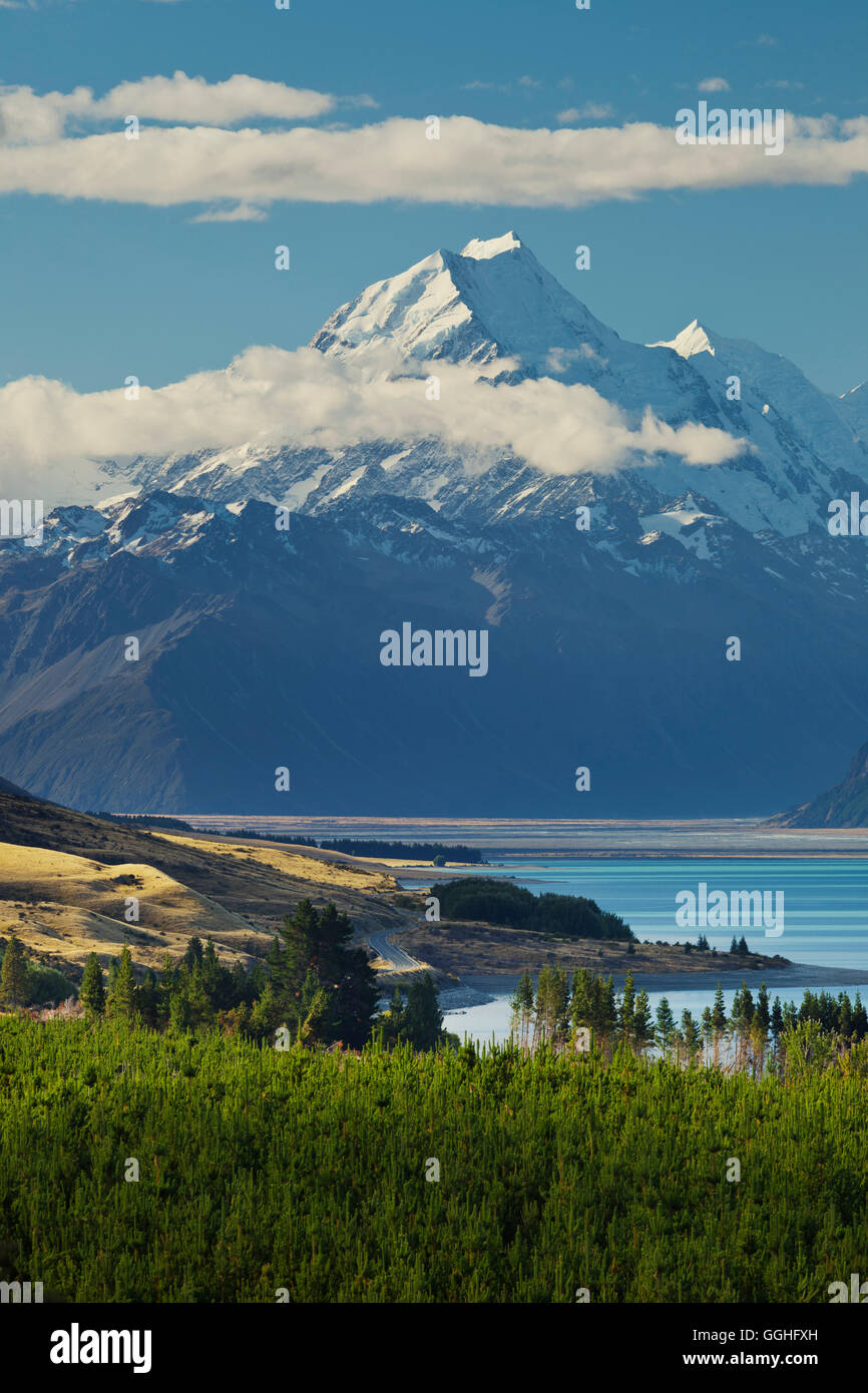 Le Lac Pukaki,, l'Aoraki Mount Cook National park, Canterbury, île du Sud, Nouvelle-Zélande Banque D'Images