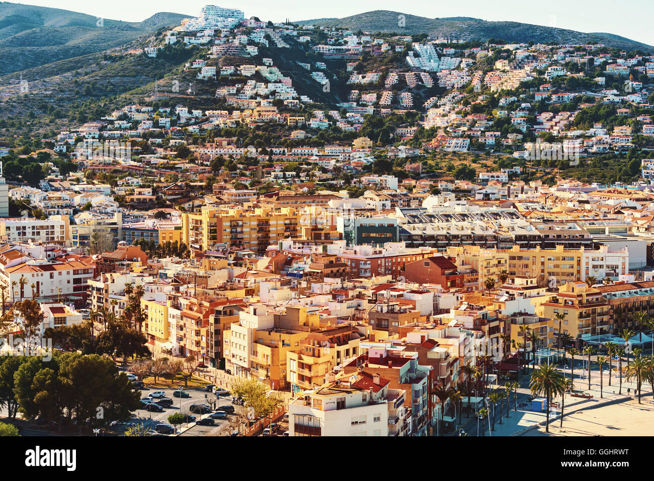 Ville de Peñíscola, vue depuis le Castillo del Papa Luna. Costa del Azahar, province de Castellón, Communauté Valencienne. Espagne Banque D'Images