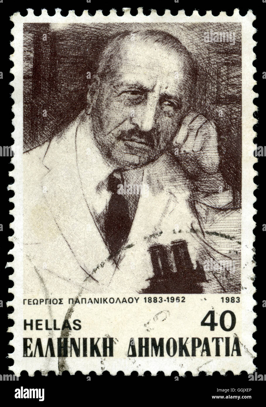 Grèce - circa 1983 : timbre imprimé en Grèce montre chercheur médical Georgios Papanikolaou, vers 1983. Banque D'Images
