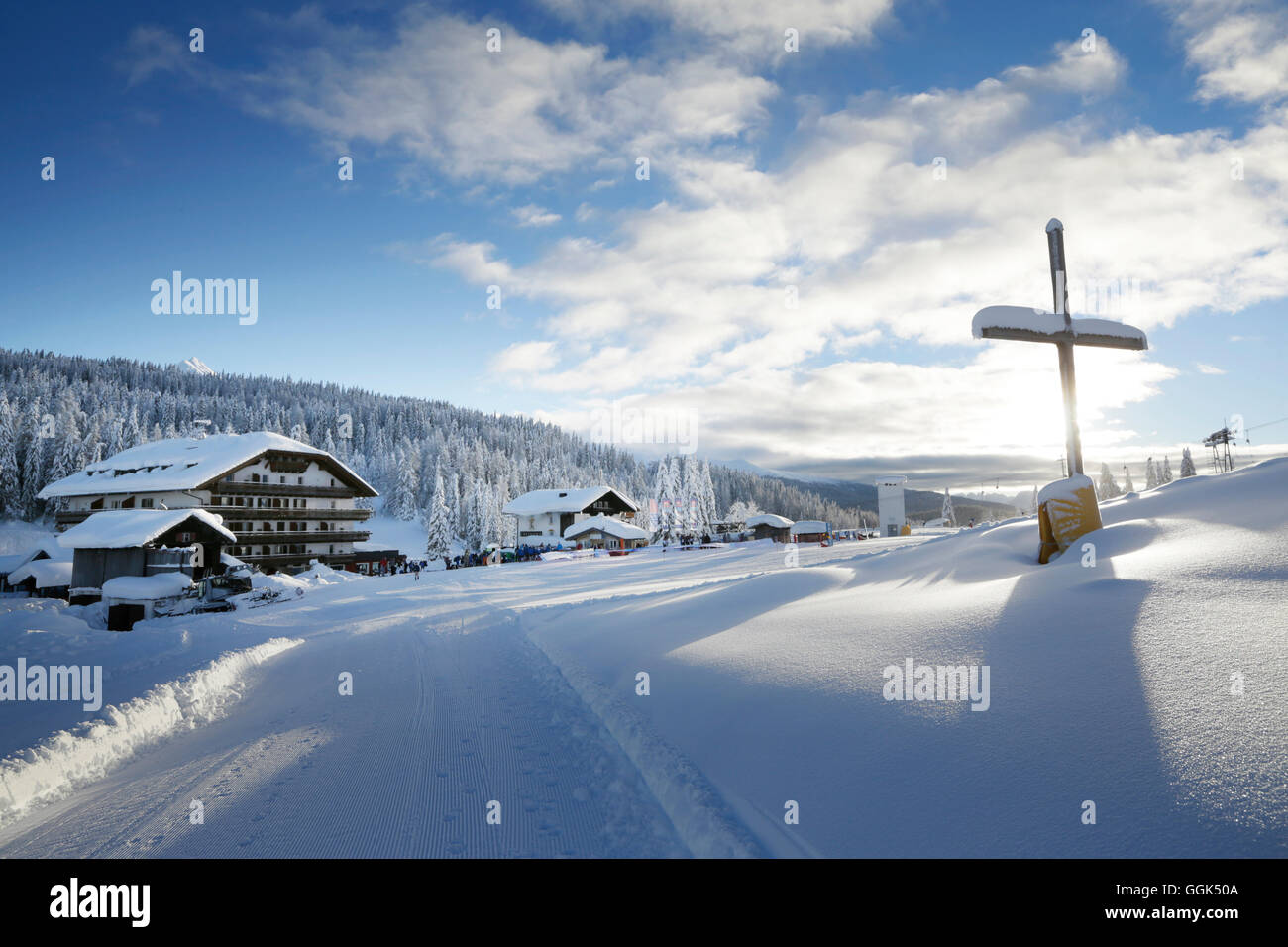Pente de ski de Passo Monte Croce di Comelico, Tyrol du Sud, Italie Banque D'Images