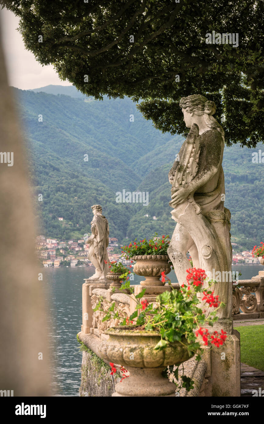 Des statues dans Villa del Balbianello, Lezzeno, Lac de Côme, Lombardie, Italie, Europe Banque D'Images