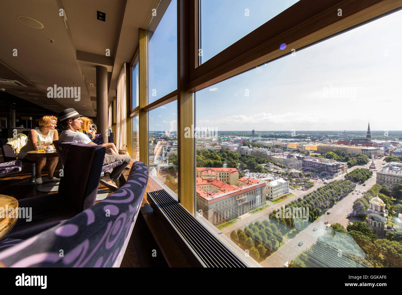 Panorama Restaurant Radisson BLU, Riga, Lettonie Banque D'Images