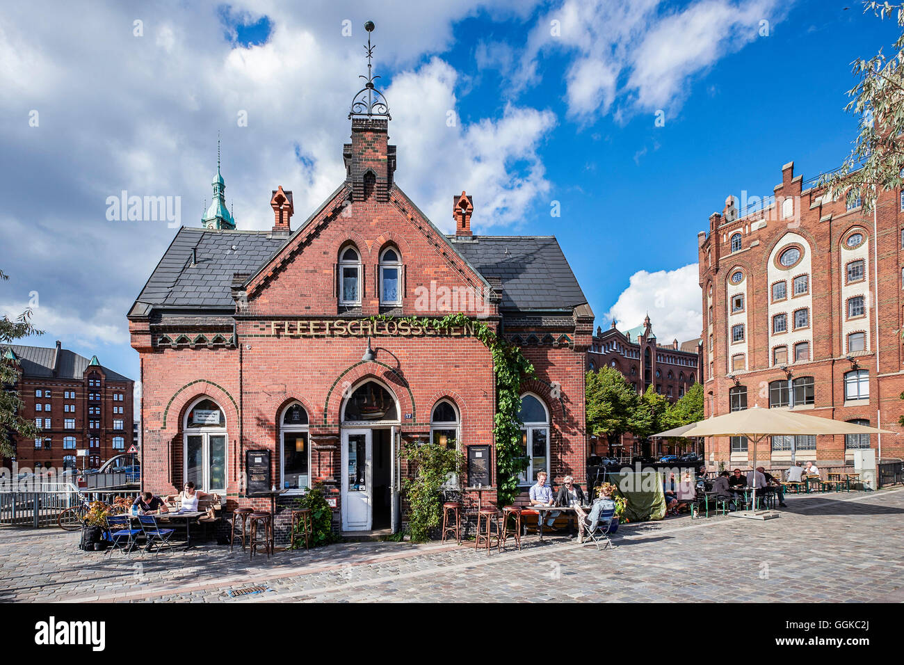 Restaurant dans la Speicherstadt, HafenCity, Hambourg, Allemagne Banque D'Images