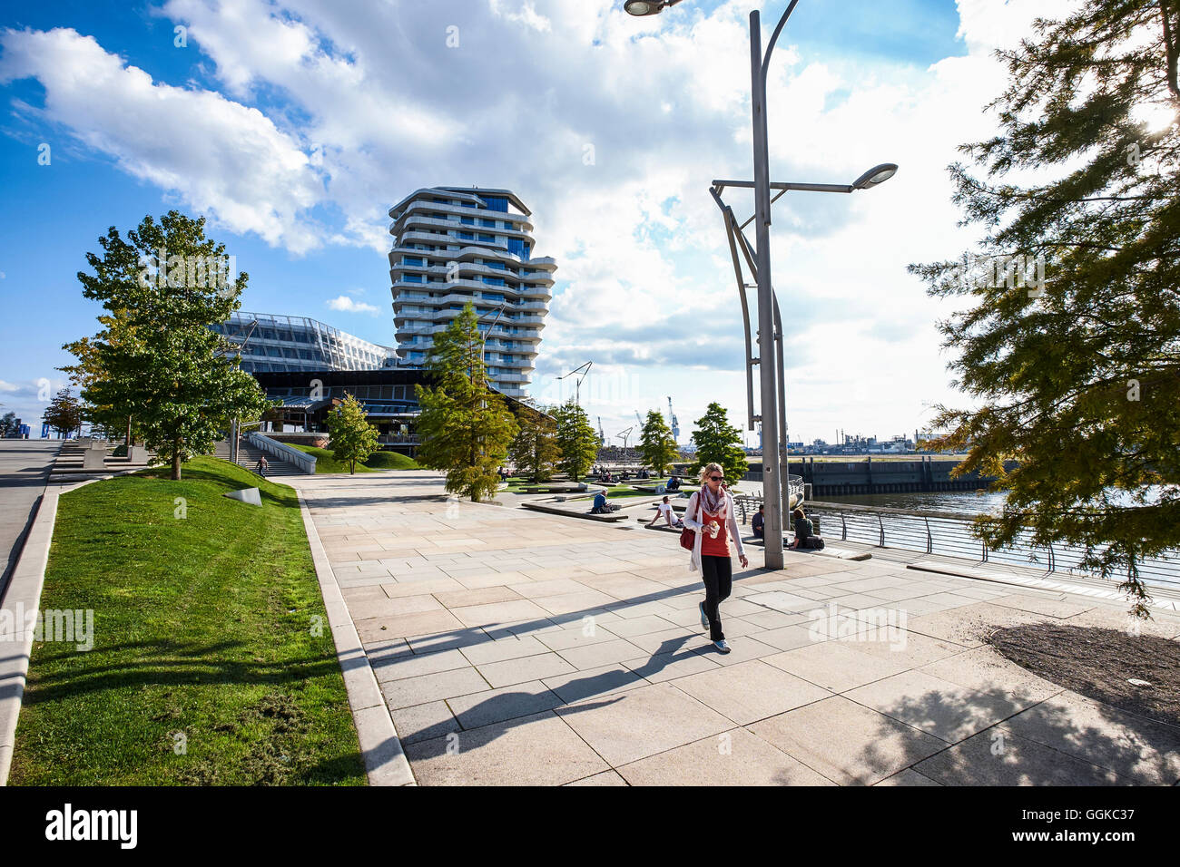 Terrasses et Marc-Polo-Marco-Polo-Tour, HafenCity, Hambourg, Allemagne Banque D'Images