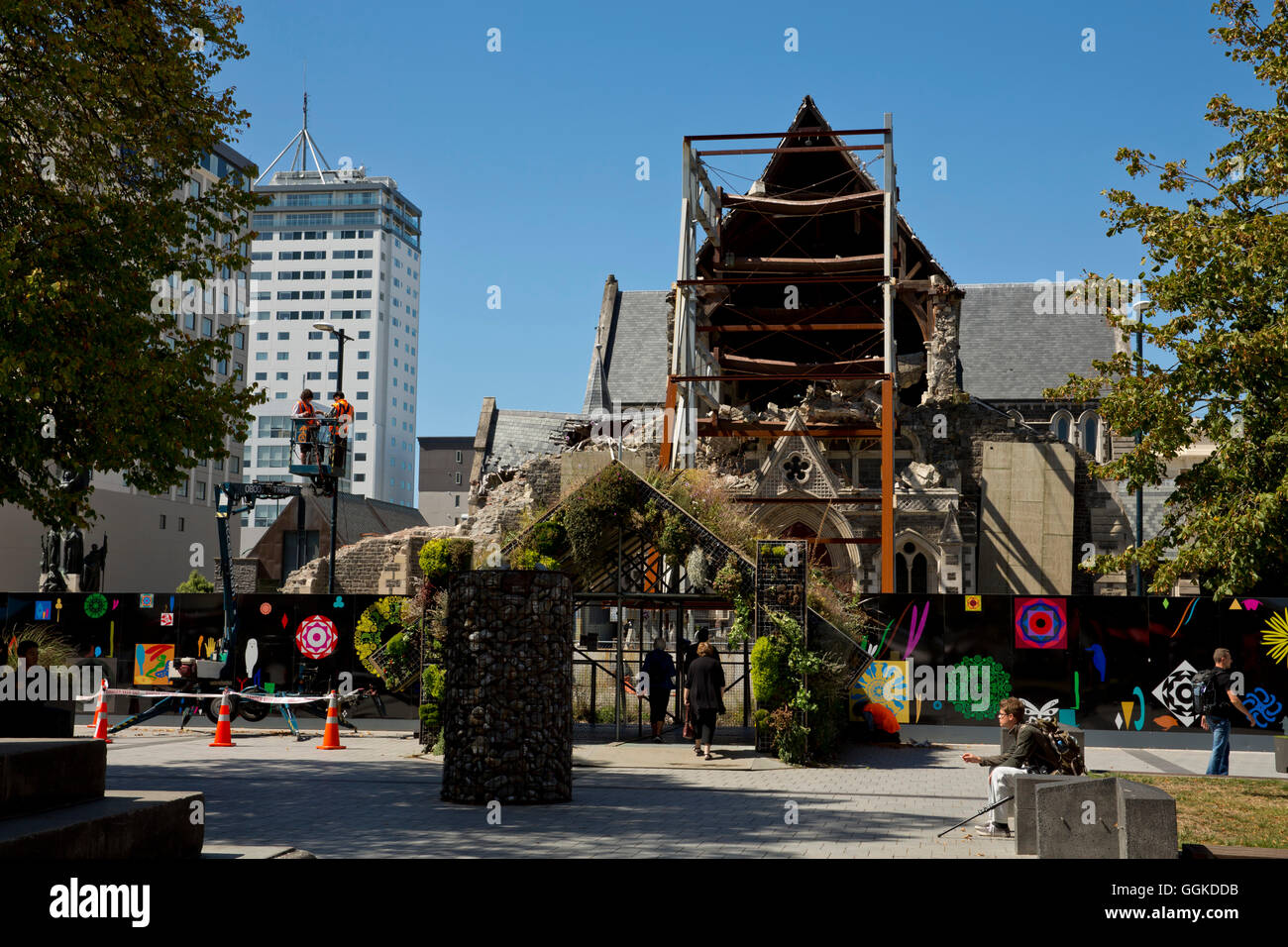 Ruines de la Cathédrale de Christchurch à la place de la cathédrale détruite lors de tremblement de terre de 2011, Christchurch, Canterbury, île du Sud, Banque D'Images