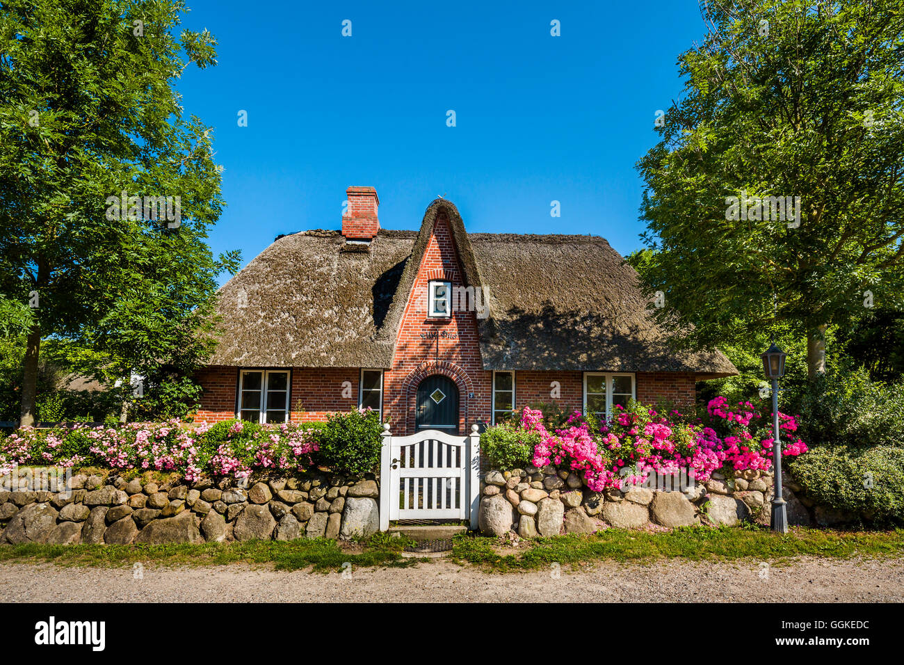 Maison Frison, Keitum, l'île de Sylt, au nord de l'archipel Frison, Schleswig-Holstein, Allemagne Banque D'Images