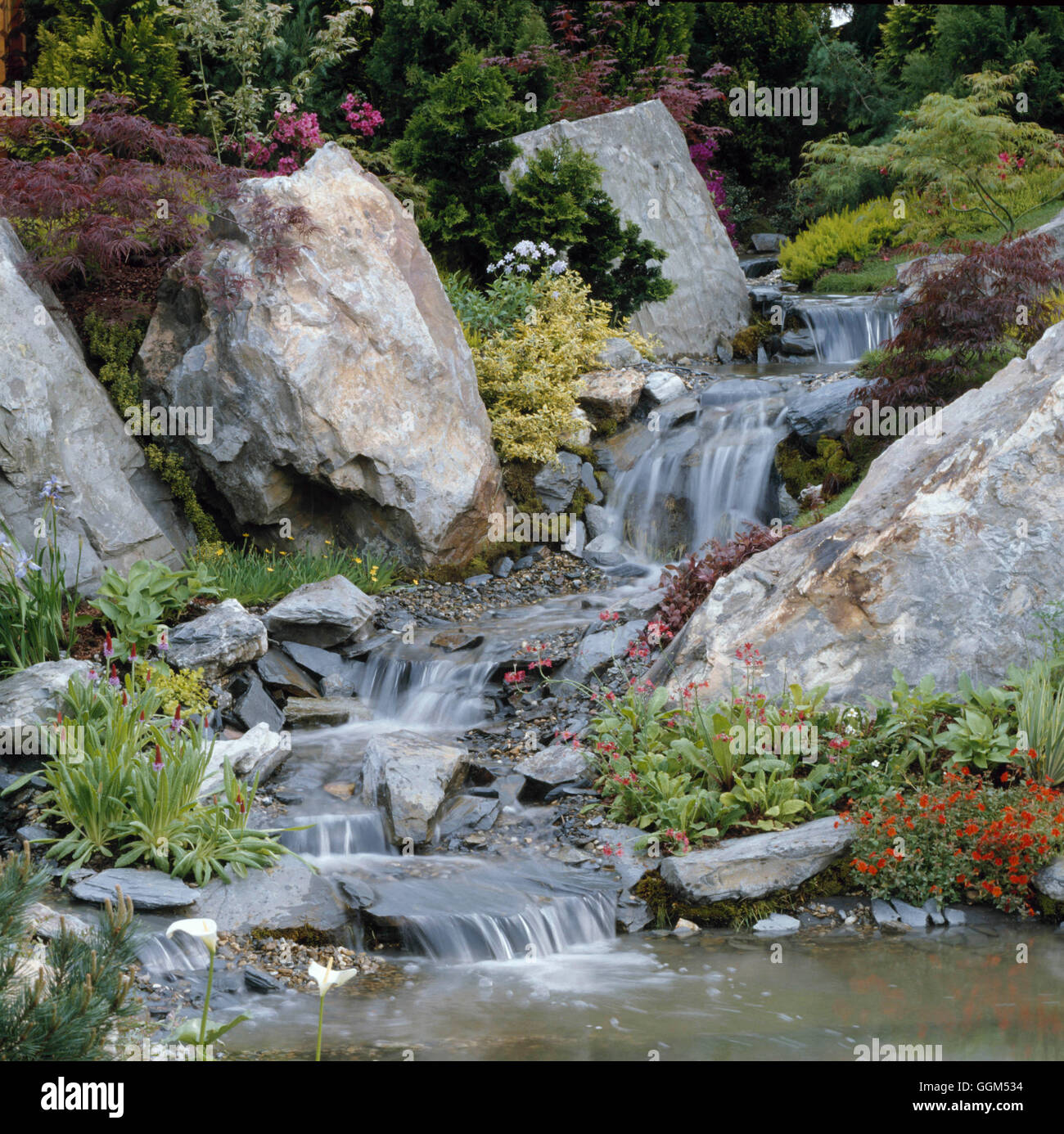Stream - par Rock Garden - (photos : Photos Hort/designers P Hogan & D Edmunds) (FS 97) Chelsea STM073347 Banque D'Images
