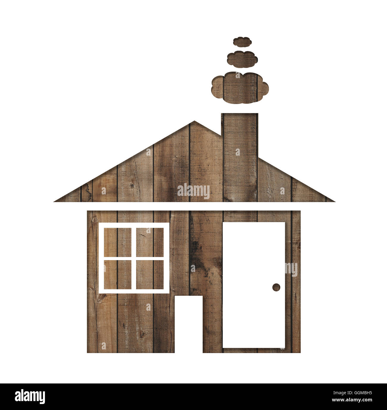 Maison en forme de papier sur un fond de bois marron foncé,des idées pour le design de l'immeuble d'affaires. Banque D'Images