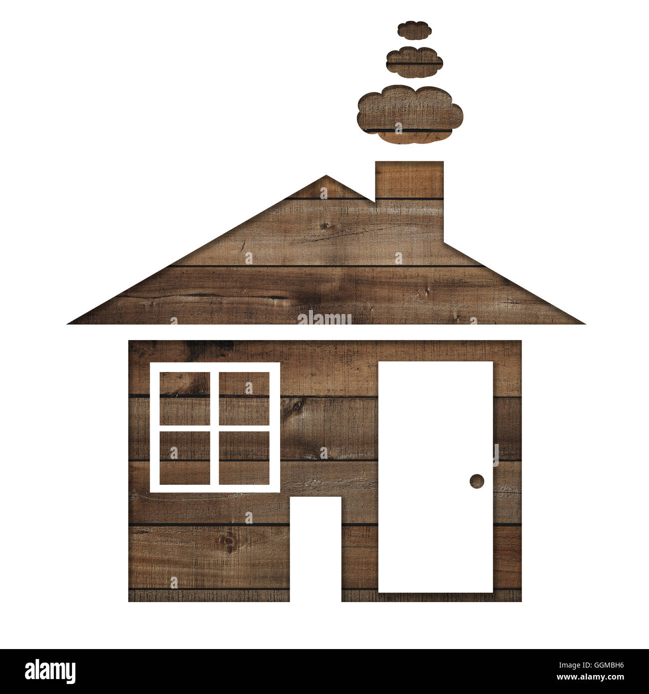 Maison en forme de papier sur un fond de bois marron foncé,des idées pour le design de l'immeuble d'affaires. Banque D'Images