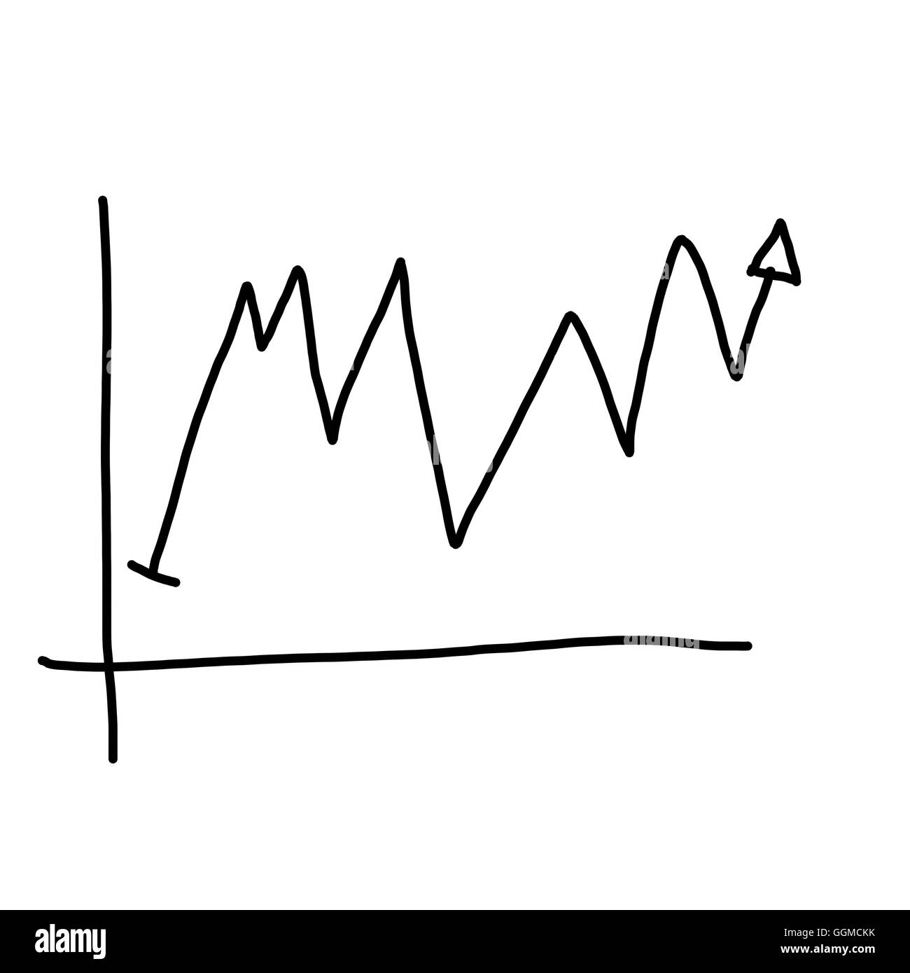 Un graphique graphiques dessinés à la main, vers le haut point de données de plus en plus de notion de profit dans les affaires sur fond blanc. Banque D'Images