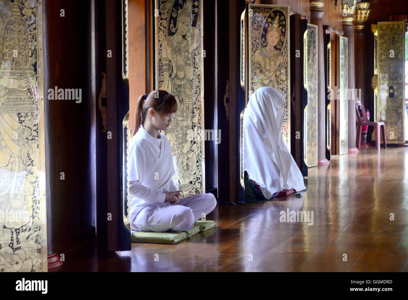 Cours de méditation à Wat Ram Poeng, Chiang Mai, Thaïlande, North-Thailand Banque D'Images