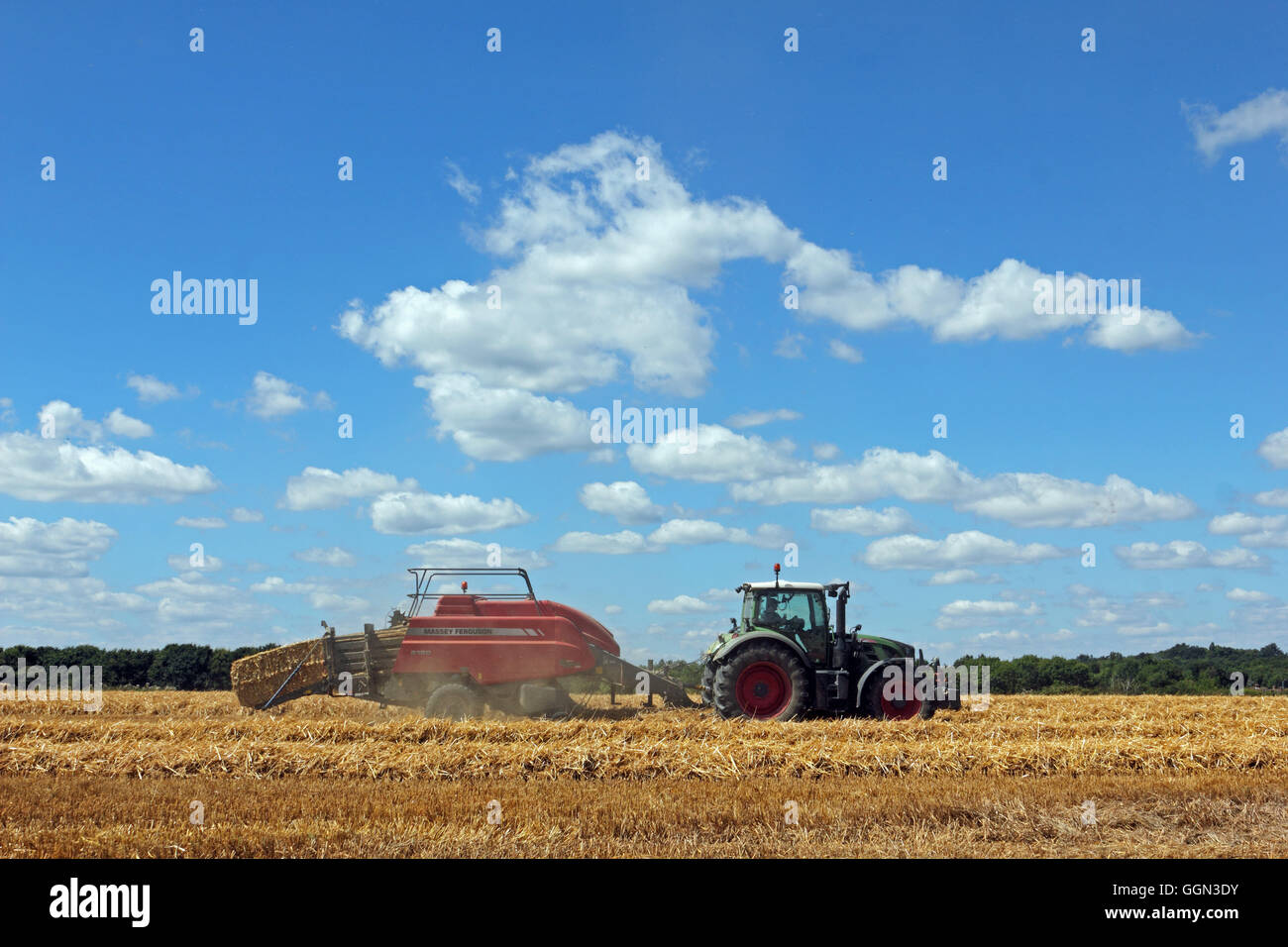 Chessington, Surrey, UK. 6 août 2016. Le foin pendant que le soleil brille à Chessington, Surrey, Angleterre. Une chaude journée avec un ciel bleu parfait pour rendre les conditions de récolte le blé et écoper le foin. Credit : Julia Gavin UK/Alamy Live News Banque D'Images