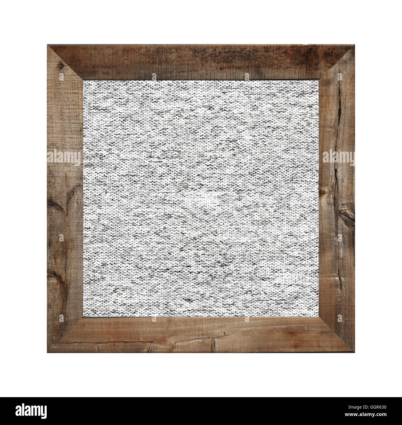 Ancien cadre en bois et tissu gris isolés ont l'arrière-plan sur fond blanc. Banque D'Images