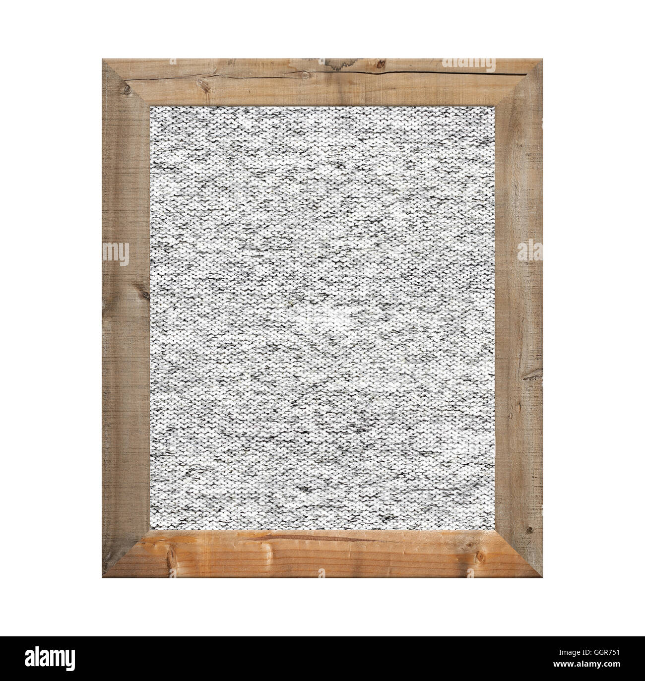Ancien cadre en bois et tissu gris isolés ont l'arrière-plan sur fond blanc. Banque D'Images
