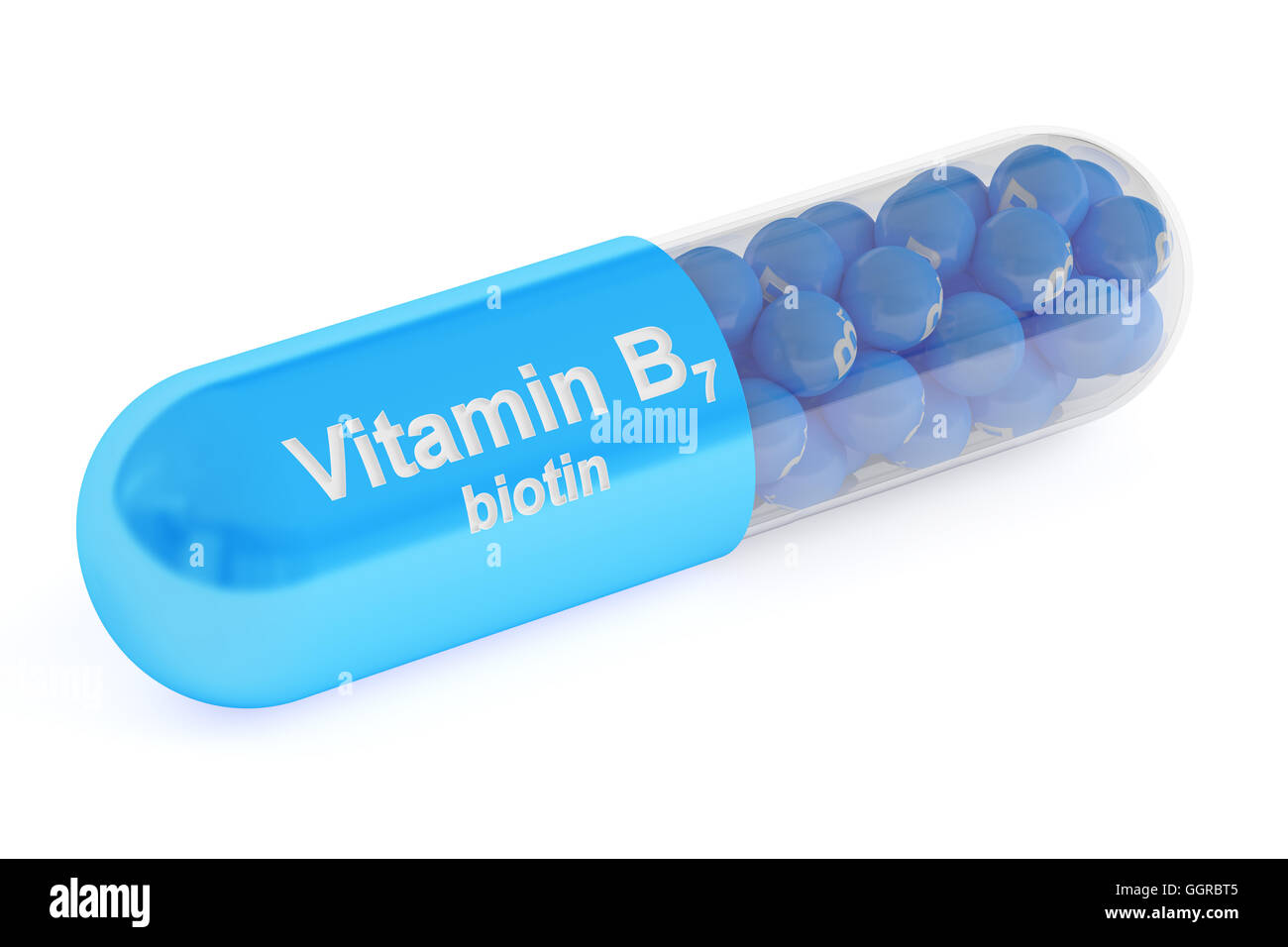 Capsule de vitamine B7, rendu 3D isolé sur fond blanc Banque D'Images