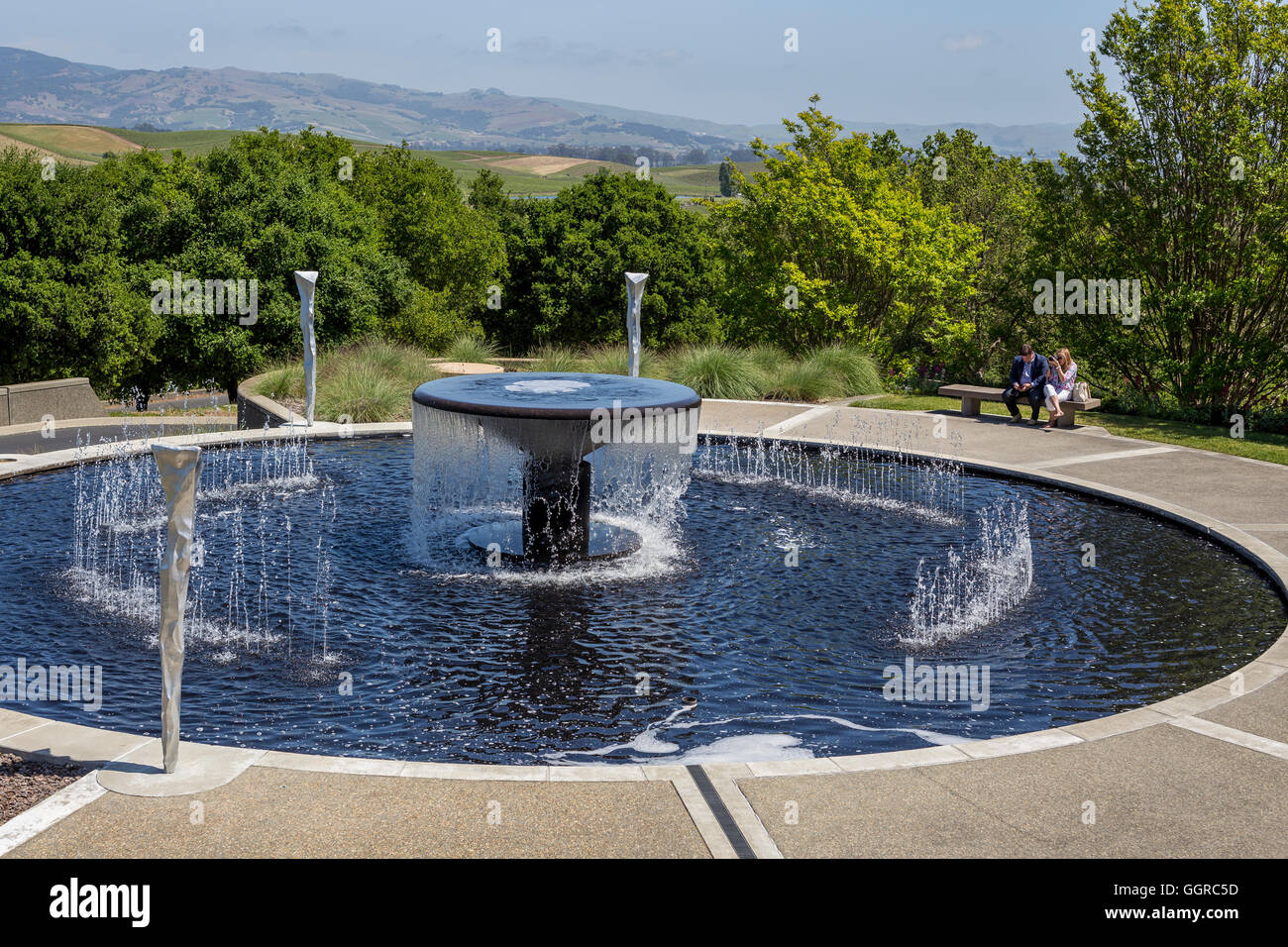 Fontaine à eau par Gordon Huether, Artesa Winery, région de Carneros, Napa Valley, California, United States Banque D'Images