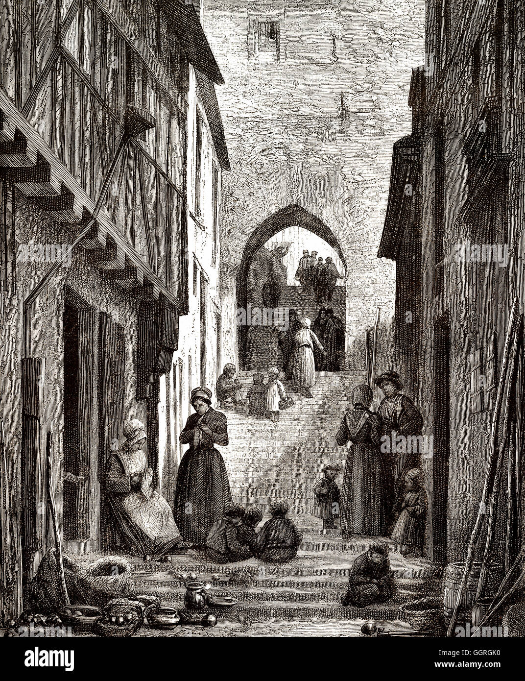 Escalier ancien : L'escalier de grande poterne, Le Mans, France, Europe, 18e siècle Banque D'Images