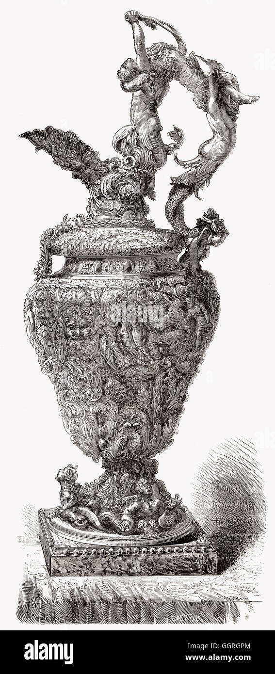 Un vase d'argent, conçu par Benvenuto Cellini, orfèvre Italien Banque D'Images
