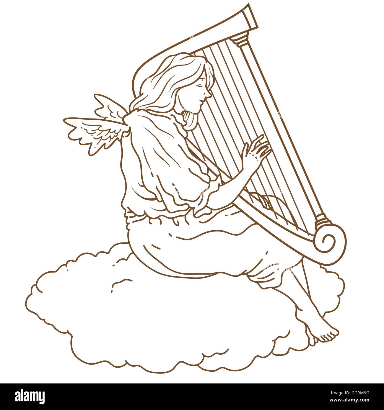Ange jouant harpe Illustration de Vecteur