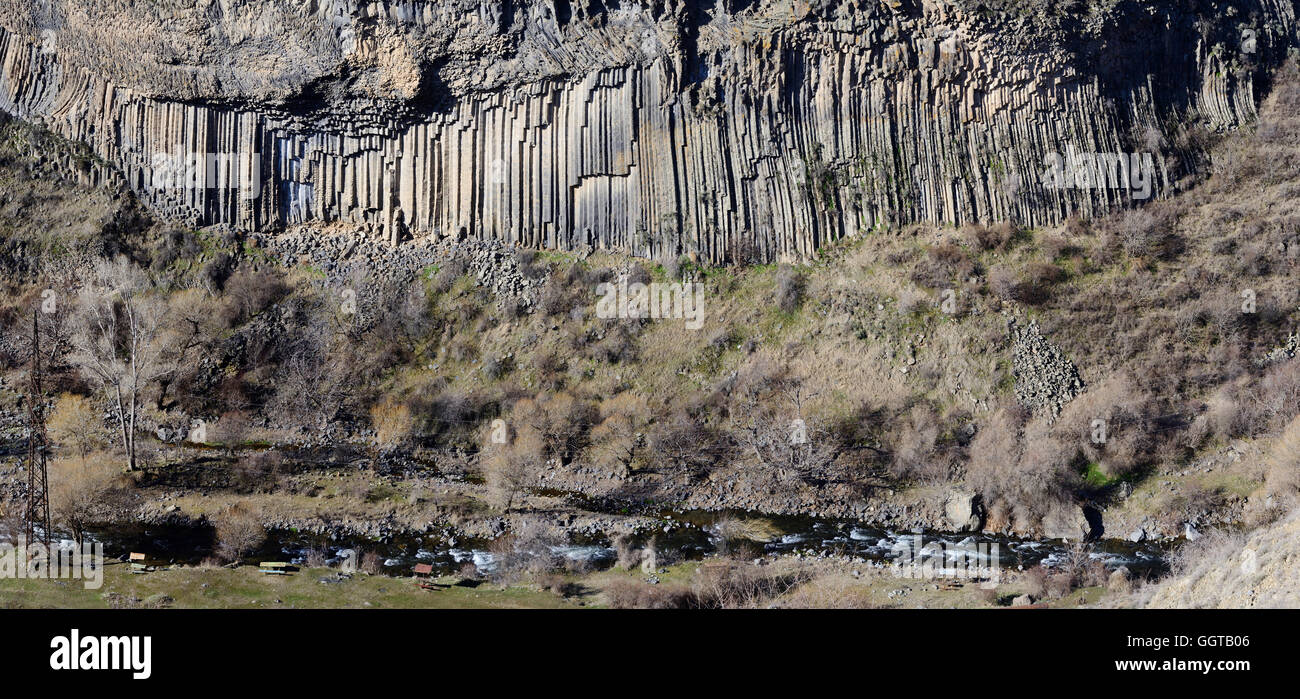 Les colonnes de basalte de Garni panorama,gorge soi-disant "Symphony des pierres',l'Arménie, Caucase, Asie centrale Banque D'Images