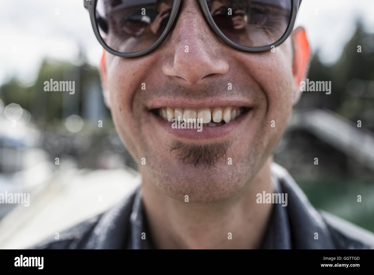 Close up of smiling Caucasian man with soul patch Banque D'Images